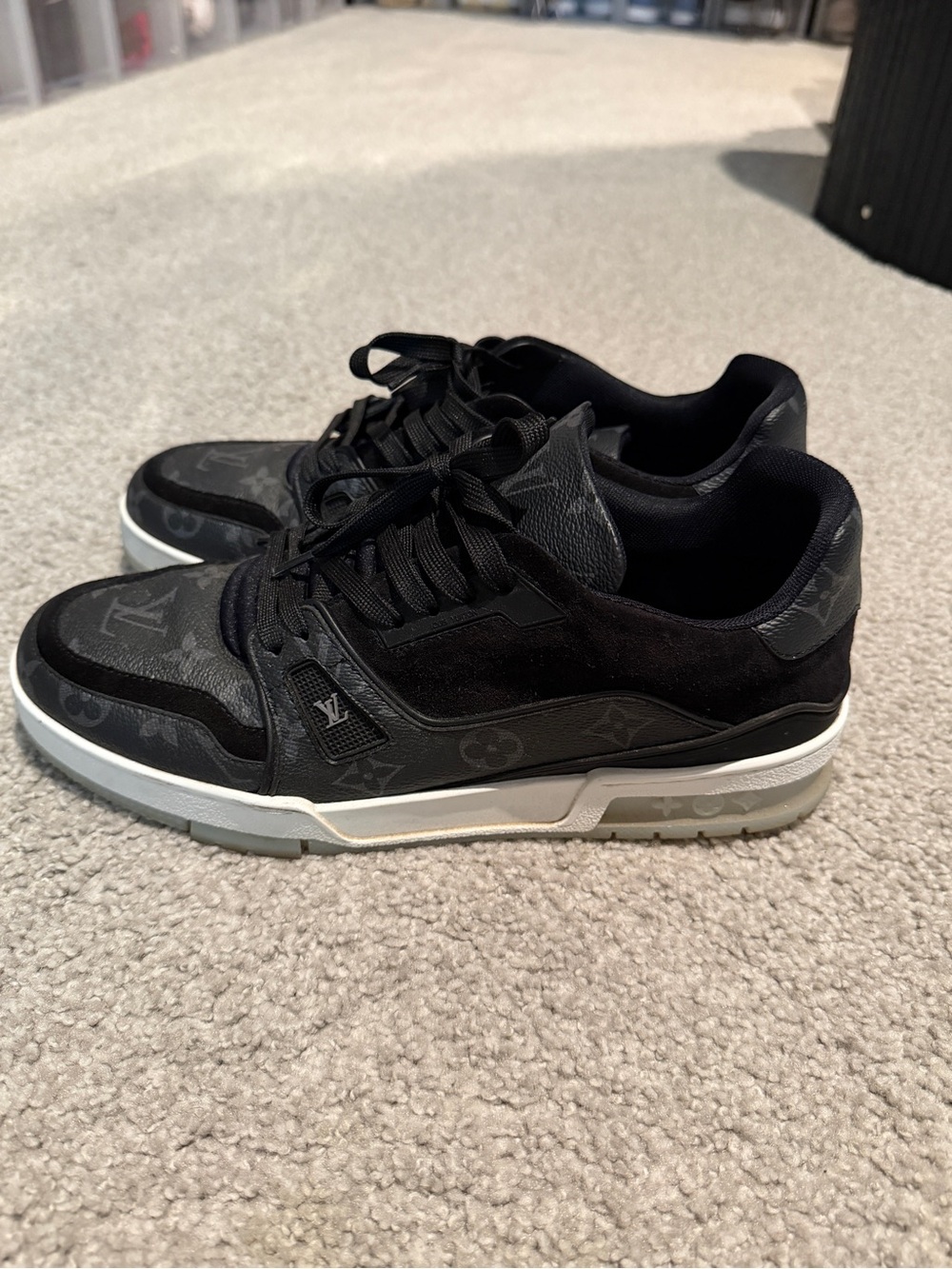 Louis Vuitton Black Monogram Low-Top Sneakers with White Midsole